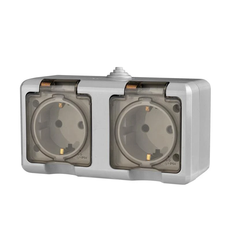 Розетка 2-м ОП Dita 16А IP54 250В с заземл. с прозр. крышкой сер.TOKOV ELECTRIC TKL-DT-R2Z-C06T-IP54 1