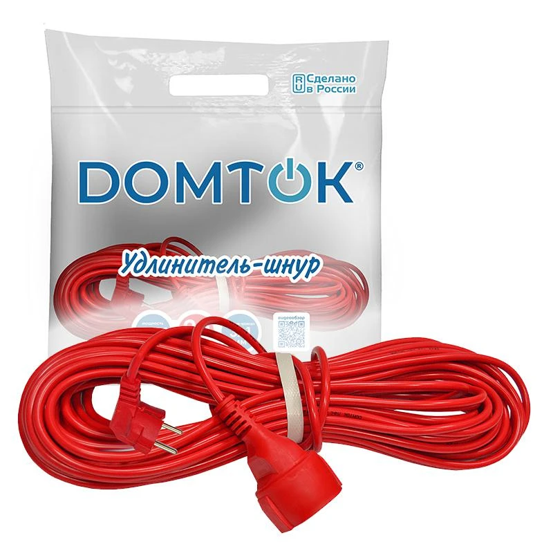 Удлинитель-шнур 1х20м с заземл. 10А IP20 2.2кВт ПВС 3х1 DOMTOK 2493 2