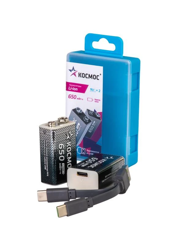 Аккумулятор крона Li-ion 9В 650мВт.ч (уп.2шт) КОСМОС KOCLi9V650mAh2B 2
