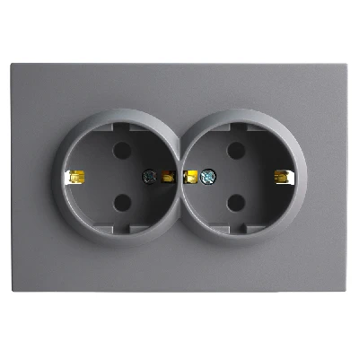 Розетка 2-местная с з/ш, с/з, СЗК, STEKKER, 250В, 16А, серия Эмили, RST16-5114-05ZK, черный уголь, soft touch 50252