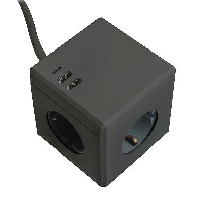 HM10-41-01 Удлинитель 3-местный с/з, 3x1мм2, 1.5м, 250В, 16А, 2USB+1С, 5V 3,1А, серия Comfort, черный 49657