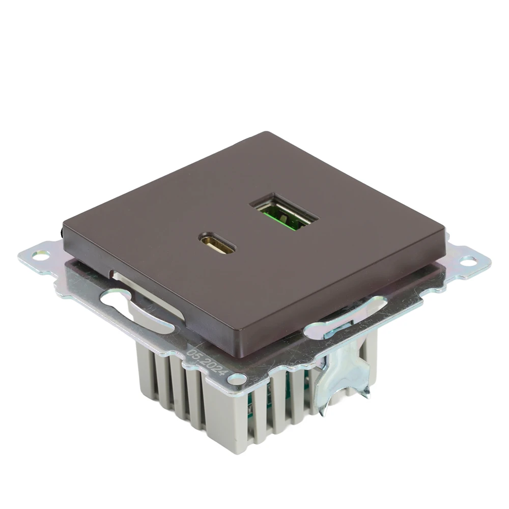 Розетка 2-местная USB + type C, STEKKER GLS10-7116-04, 250В, 3А, max 20W,серия Катрин, шоколад 50057 3