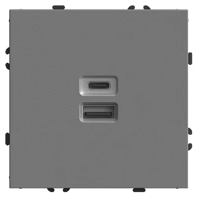 Розетка 2-местная USB + Type C (механизм), STEKKER, 250В, 20W, серия Эмили, RST10-5115-10, платиново-серый, soft touch 49957