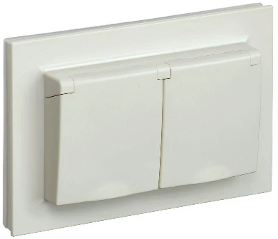 Розетка 2-м СП BRITE РСбш12-3-44-БрКр 16А в сборе IP44 с крышкой беж. IEK BR-R26-16-44-K10-F