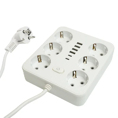 Удлинитель 6-местный c/з 3x1 мм2, 1,8 м, 250В, 10А, 4USB+2Type-C 2,4А, серия Home, белый STEKKER HM09-66-02 49975
