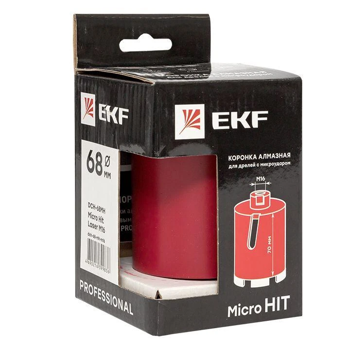 Коронка алмазная для дрелей с микроударом DCH-68MH Micro Hit Laser M16 Professional EKF dch-68-mh-m16 4