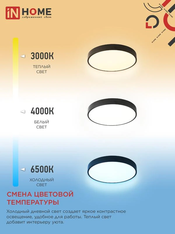 Светильник светодиодный SCANDY SIMPLE-125RGB-RCB 125Вт 3000-6500К 10000лм 230В 400х50мм пульт ДУ черн. IN HOME 4690612062273 4