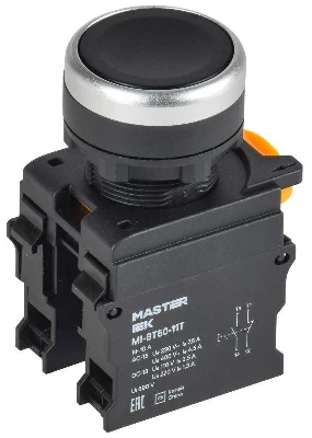 Кнопка d22мм 1НО+1НЗ MASTER с фиксацией черн. IEK MI-BT60-11T-3-21-K02