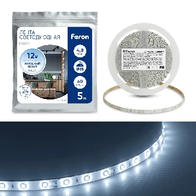 Светодиодная LED лента Feron LS604, 60SMD(2835)/m 4.8W/m 12V IP65 5m, 6500К 27638