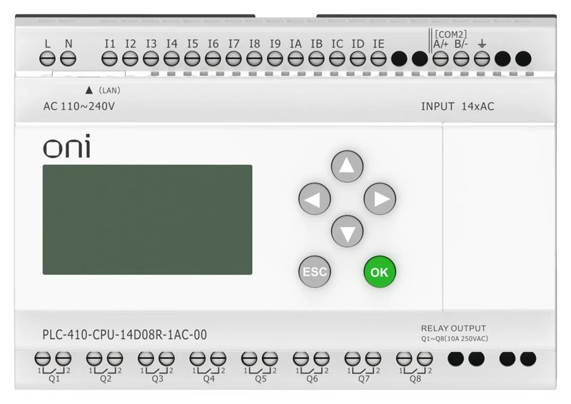 Модуль ЦПУ ПЛК 410 14 DI 8 RO 220В AC с Ethernet портом с экраном ONI PLC-410-CPU-14D08R-1AC-00 6
