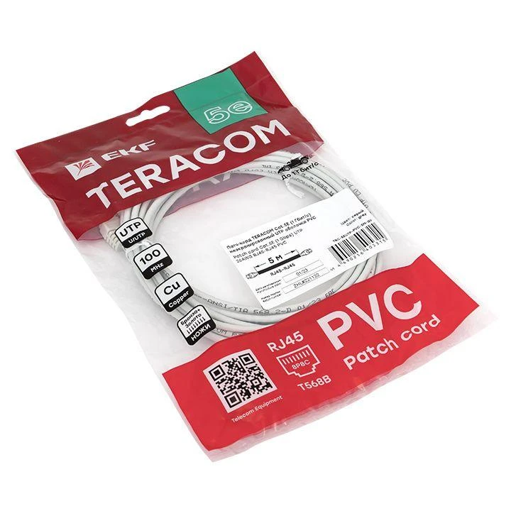 Патч-корд кат.5E UTP неэкранир. PVC 1Гбит/с 5м сер. TERACOM EKF TRC-5EUTP-PVC-5M-GY 3