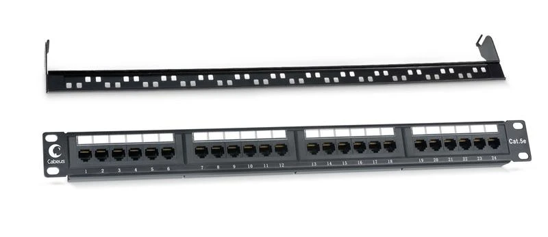 Патч-панель 19дюйм 1U 24 порта RJ45 кат.5E Dual IDC PL-24-Cat.5e-Dual IDC с задн. кабельн. организатором Cabeus 7000c 1