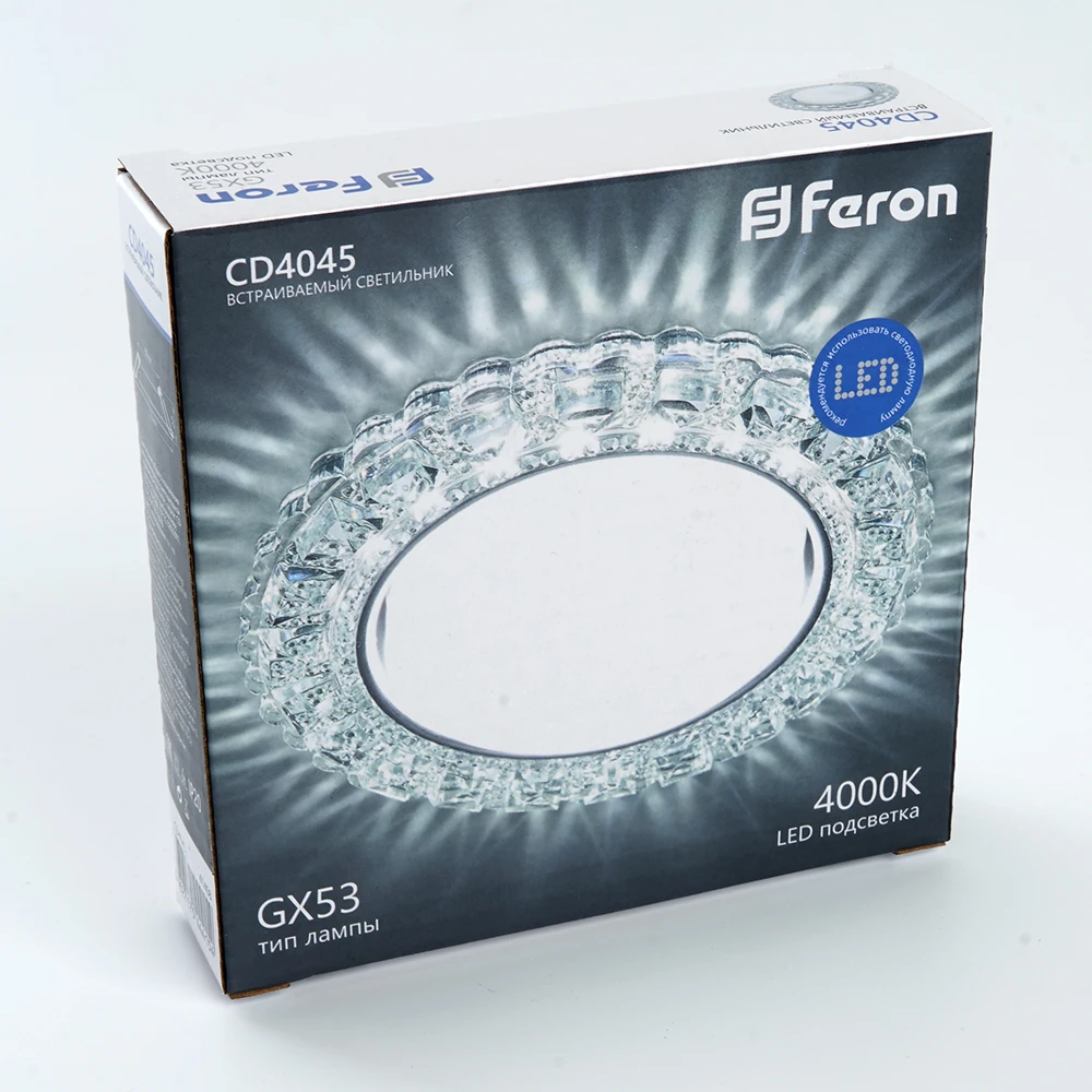 Светильник встраиваемый с белой LED подсветкой Feron CD4045 потолочный GX53 без лампы, прозрачный, хром 41408 7