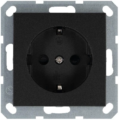 Розетка 1-м Shuko 16А IP20 с заземл. защ. шторки механизм антрацит Jasmart G5501B
