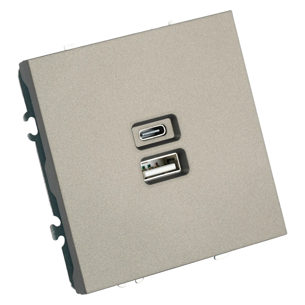 Розетка 2-местная USB + Type C (механизм), STEKKER, 250В, 20W, серия Эмили, RST10-5115-09, антрацит, soft touch 49931 1