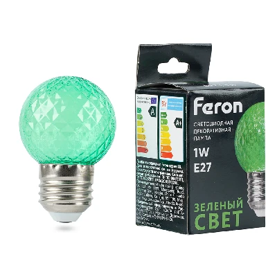 Лампа светодиодная Feron LB-385 Шарик зеленый прозрачный E27 1W 230V 52163