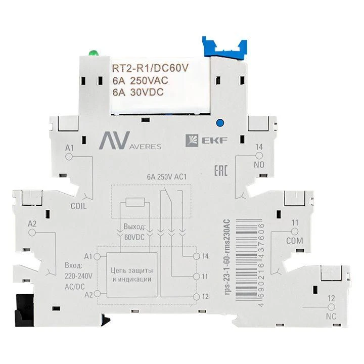 Реле промежуточное РП slim 23/1 6А 230В AC с розеткой в сборе EKF rps-23-1-60-rms230AC 5
