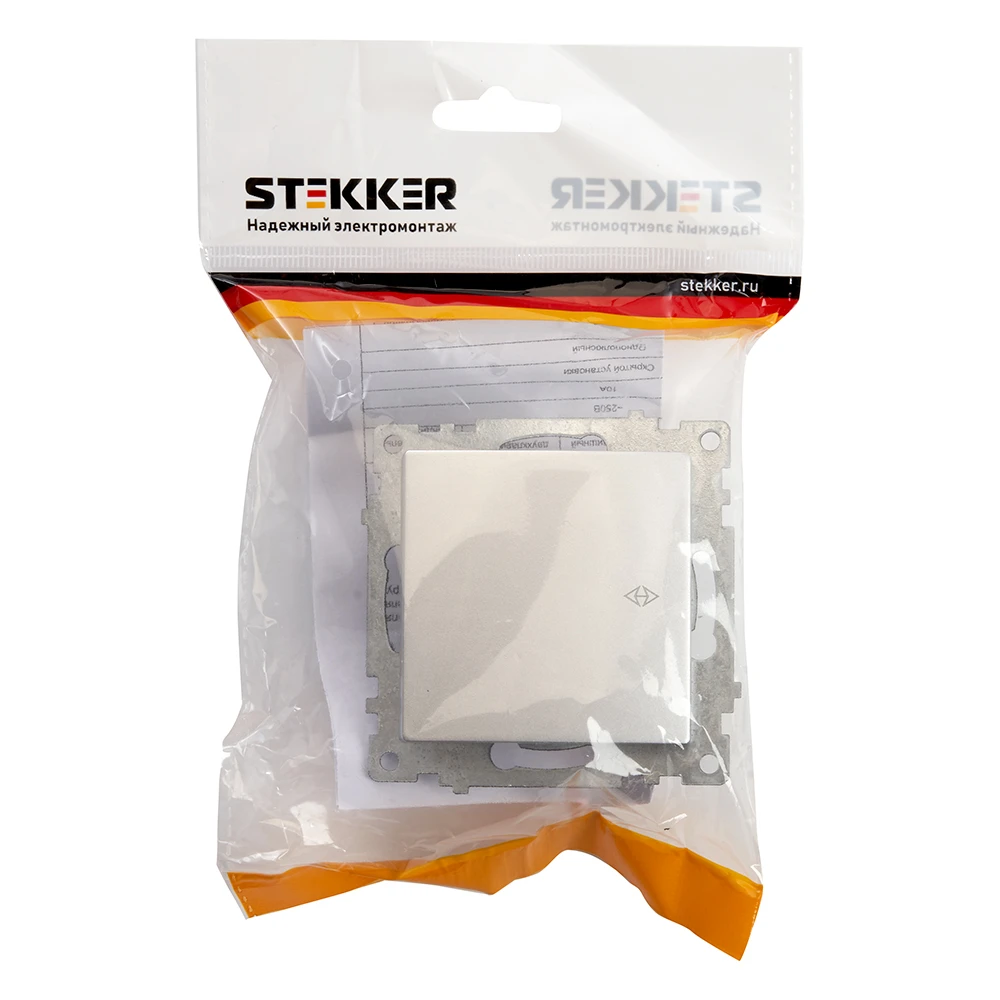 Переключатель 1-клавишный (механизм), STEKKER GLS10-7105-03, 250V, 10А, серия Катрин, серебро 39576 3