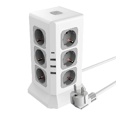 Удлинитель 12-местн с/з, 3x1мм2, 1.5 м,250В,16А, 3520Вт 3USB A + 1C 5V 3,4A, белый, серый серия Comfort HM10-61-01 49991