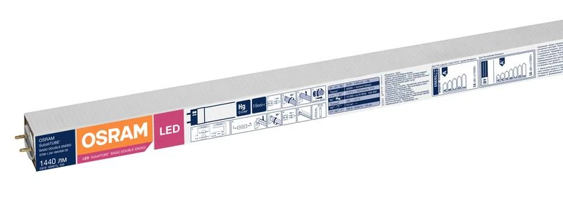 Лампа светодиодная SUBSTITUBE Basic T8 18W/830 18Вт T8 линейная 3000К тепл. бел. G13 1440лм 220-240В 1200мм двухсторон. прям. вкл. (замена 36Вт) OSRAM 4058075377523 1