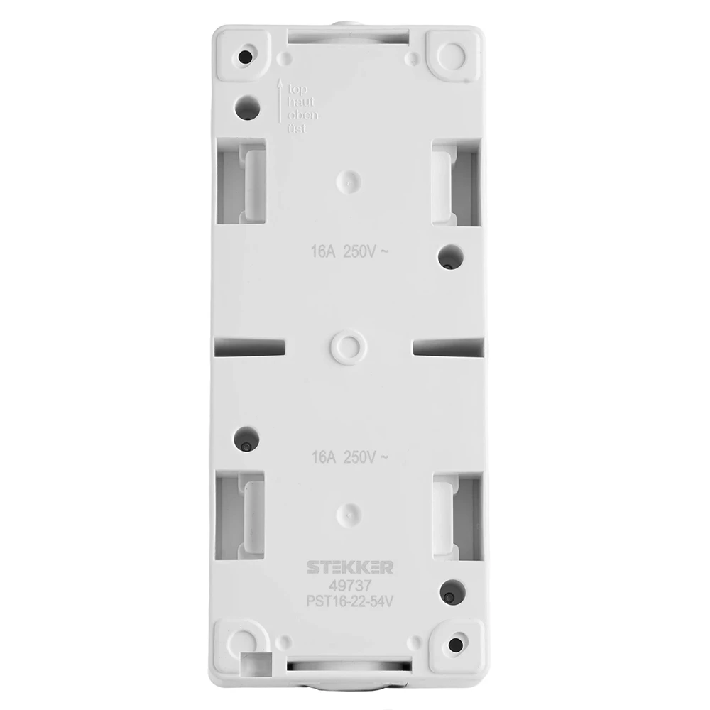 Розетка 2-местная с крышкой с/з STEKKER PST16-22-54V, пластик АВS, 250В, 16А, IP54, белый/серый 49737 6