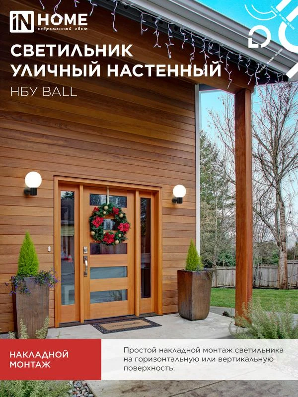 Светильник НБУ BALL-1хA60-BL E27 IP65 уличный настен. односторон. под лампу 1хA60 алюм. черн. IN HOME 4690612053622 5