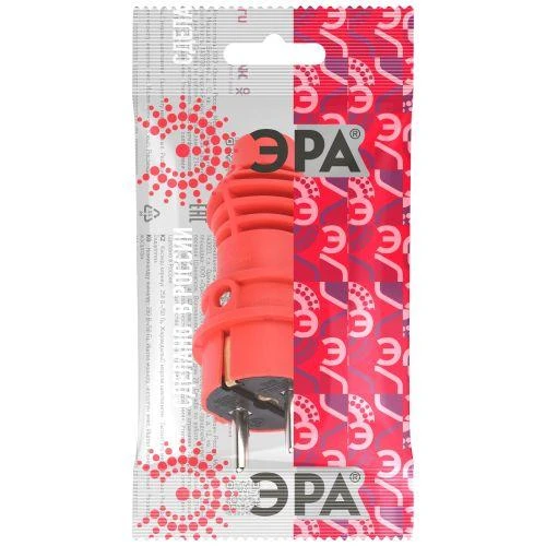 Вилка прямая VX13-R-IP44 16А IP44 с заземл. каучук красн. Эра Б0069322 1