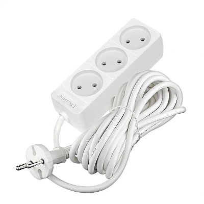 Удлинитель 3х5м без заземл. 10А IP20 2.2кВт ПВС 2х0.75 бел. DOMTOK 2372