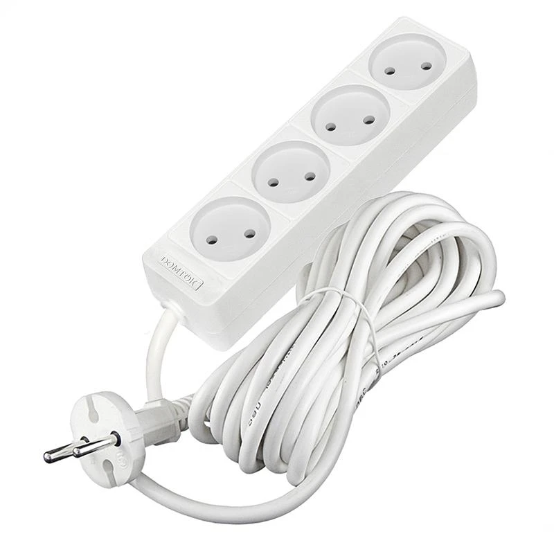 Удлинитель 4х7м без заземл. 10А IP20 2.2кВт ПВС 2х1 бел. DOMTOK 2358 2