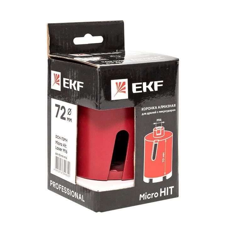Коронка алмазная для дрелей с микроударом DCH-72MH Micro Hit Laser M16 Professional EKF dch-72-mh-m16 2