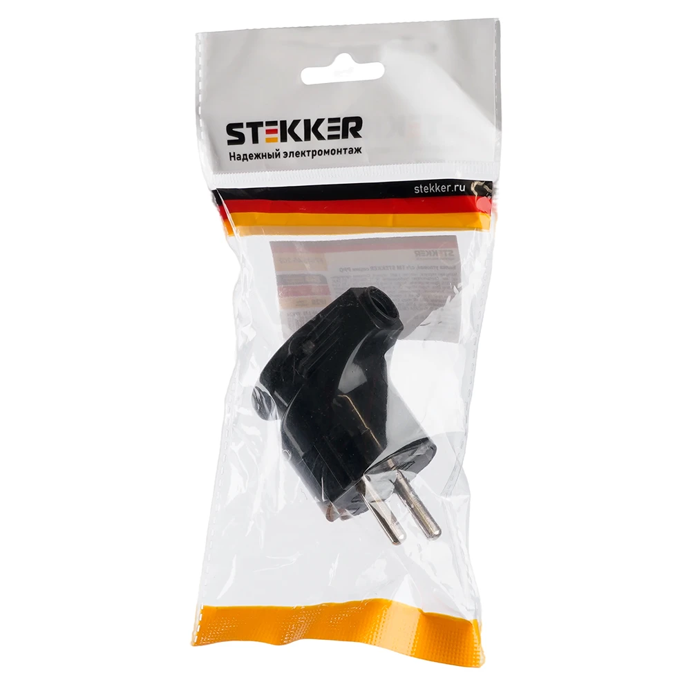 Вилка угловая с/з STEKKER, PPG16-46-202, пластик, 250В, 16A, IP20, черный 39824 5