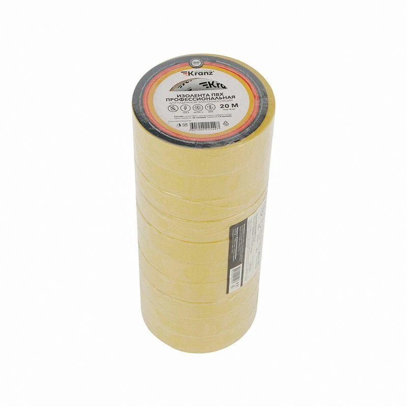 Изолента ПВХ профессиональная 0.18х19мм 20м желт. Kranz KR-09-2802 1