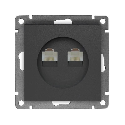 Розетка компьютерная 2-м СП Афина RJ45 кат.5E механизм графит Universal A1086-Gr