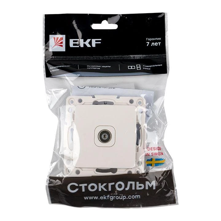 Розетка телевизионная TV 1-м Стокгольм 5-862МГц 75Ом механизм бел. PROxima EKF EYA00-027-10 6