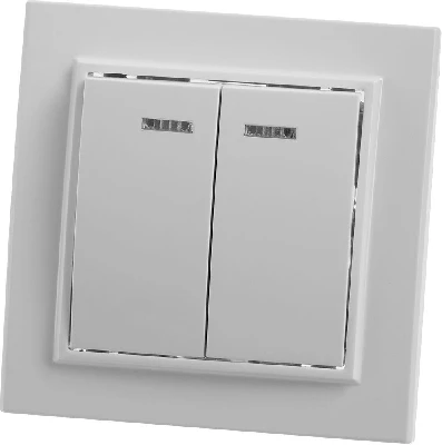 Выключатель 2-клавишный с индикатором STEKKER, PSW10-9002-01, 250В, 10А, серия Эрна, белый 39042