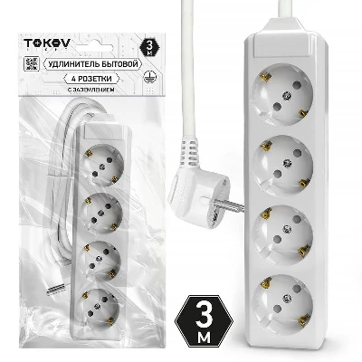 Удлинитель 4х3м с заземл. 10А 3х1.5 TOKOV ELECTRIC TKL-C01-BU4-3-1.5-Z