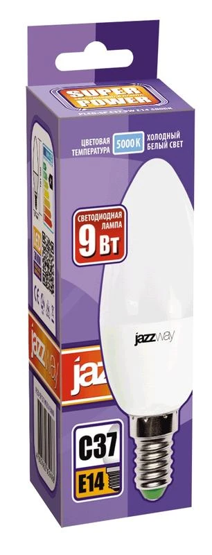 Лампа светодиодная PLED-SP 9Вт C37 свеча 5000К холод. бел. E14 820лм 230В JazzWay 2859488A 1