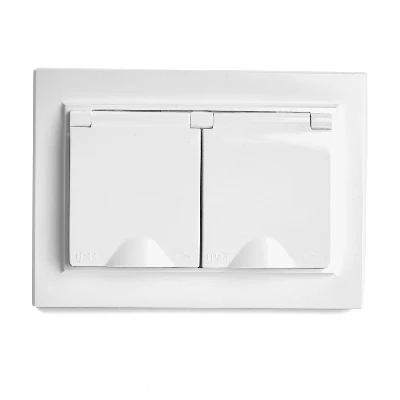 Розетка 2-местная с/з с крышкой, STEKKER, PST16-9015-01, 250В, 16А, серия Эрна, белый 49139