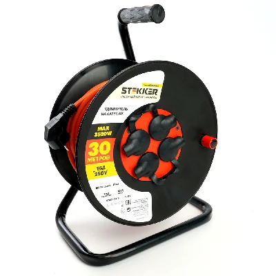 Удлинитель на катушке Stekker STD03-44-30 Standart 4-местный с/з ПВС 3*1,5, оранжевый, 16А, IP44, 30м (29407) 50172