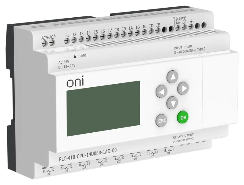 Модуль ЦПУ ПЛК 410 8 DI 6 UI (0-10В/DI) 8 RO 12В-24В DC или 24В AC с Ethernet портом с экраном ONI PLC-410-CPU-14U08R-1AD-00 5