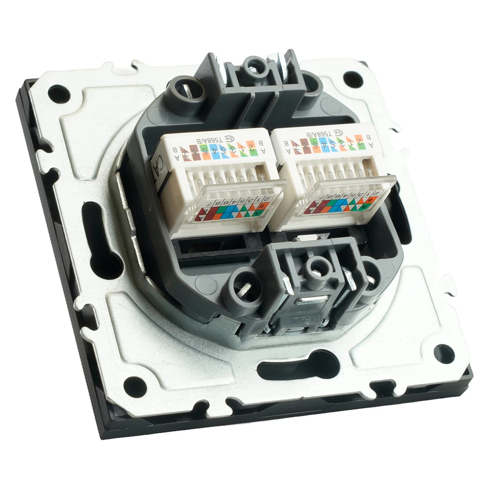 Розетка компьютерная 2-местная RJ-45 (механизм), STEKKER, серия Эмили, RST00-5111-05, черный уголь, soft touch 49848 5