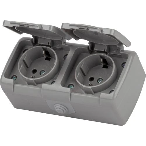 Розетка 2-м ОП 16А 250В 2P+E Schuko IP54 с заземл. Atlantic сер. 5-203-03 Intro Б0051060 1
