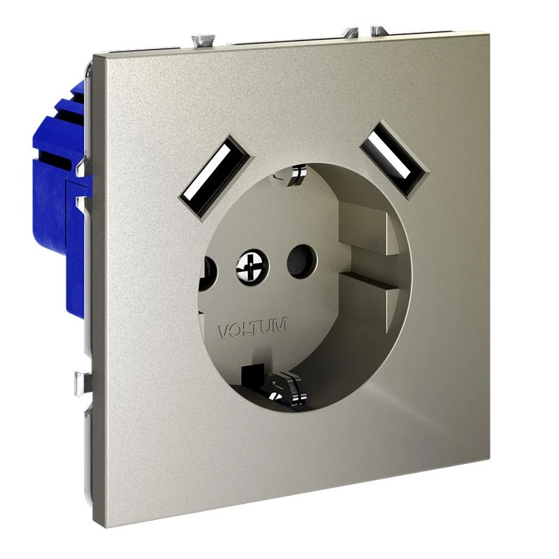 Розетка 1-м СП S70 16А с USB A+A с заземл. защ. шторки механизм шелк Voltum VLS040404 2