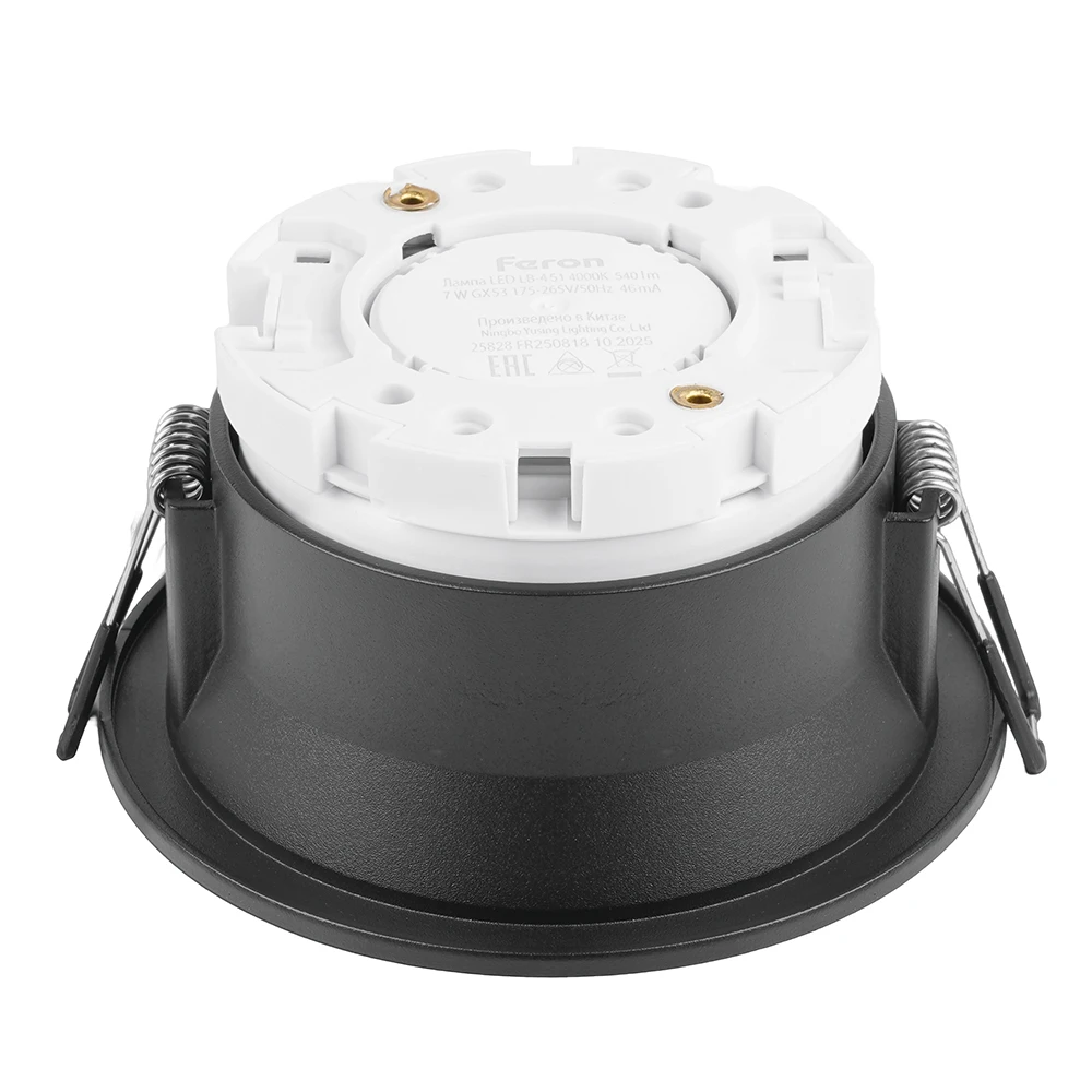 Светильник потолочный встраиваемый, 15W 230V GX53, черный, круг, без лампы, DL512 53306 1