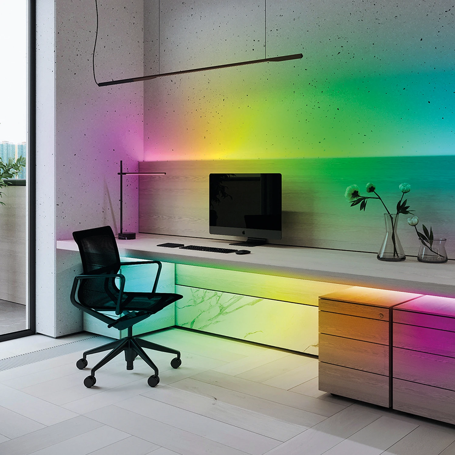 Светодиодная LED лента Feron LS606, 60SMD(5050)/m 14.4W/m 12V 5m RGB c адаптером с вилкой, контроллером с пультом в комплекте 27706 5