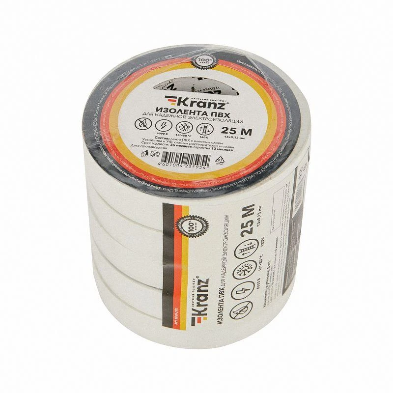 Изолента ПВХ 0.13х15мм 25м бел. Kranz KR-09-2101 1