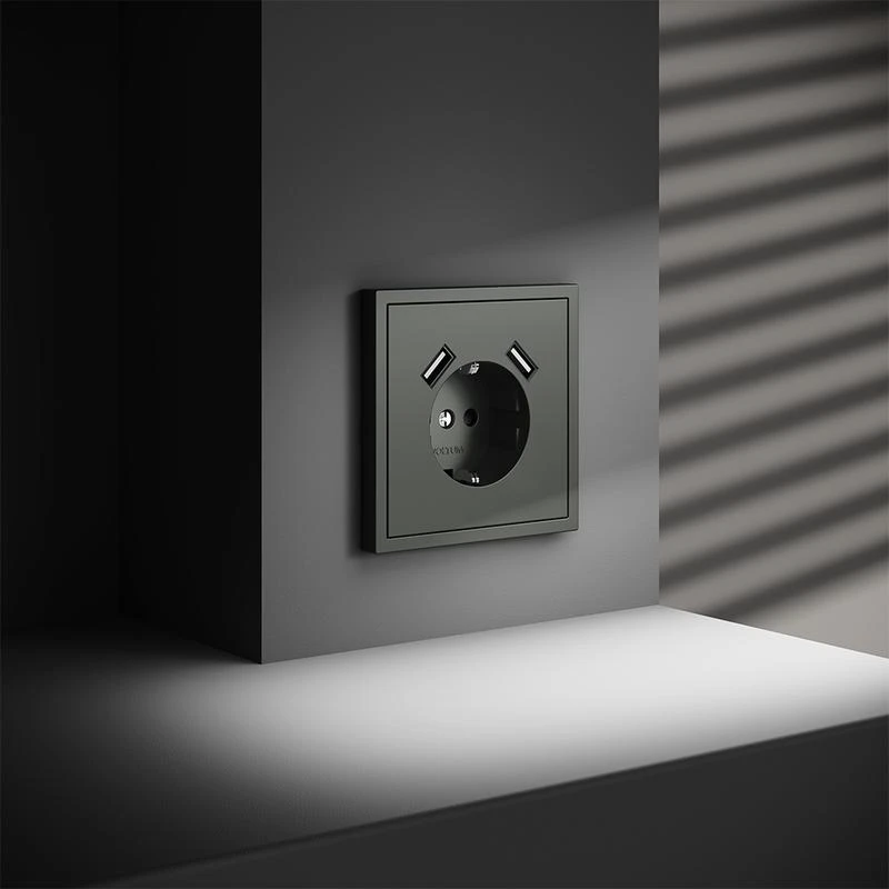 Розетка 1-м СП S70 16А с USB A+A с заземл. защ. шторки механизм титан Voltum VLS040406 5