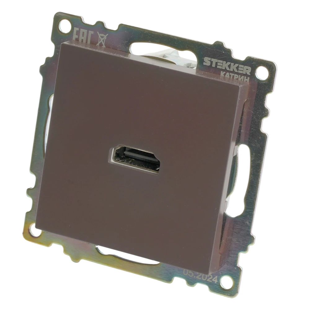 Розетка HDMI 2.1, Type A (механизм), STEKKER GLS00-7118-04, серия Катрин, шоколад 50064 2