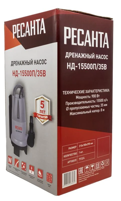 Насос дренажный НД-15500П/35B Ресанта 77/2/4 4