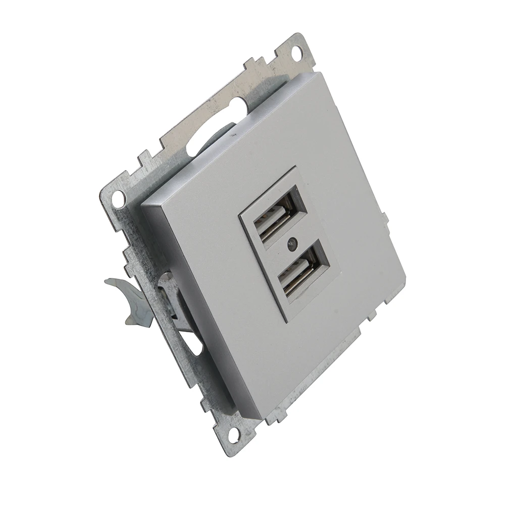 Розетка USB 2-местная (механизм), STEKKER GLS10-7115-03, 250B, 2,1А, серия Катрин, серебро 39588 6